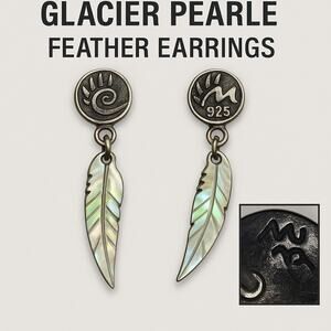 Glacier Pearle Sterling Silver Stud Earrings with Iridescent Shell Feather Drop